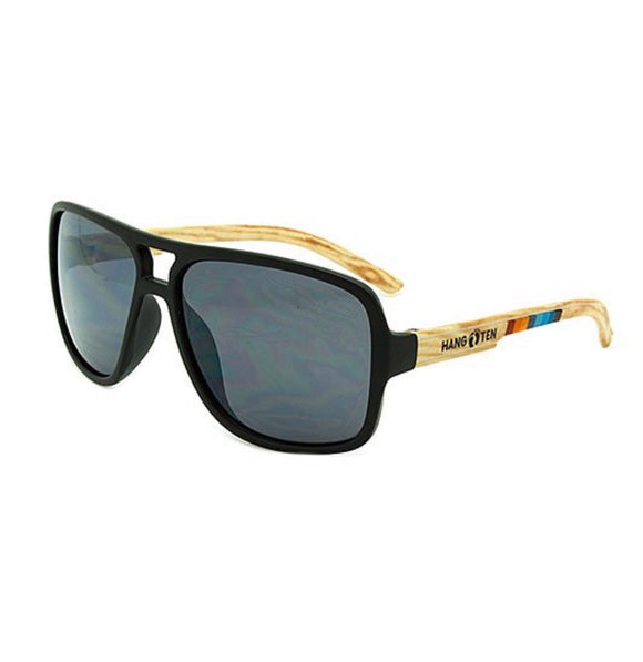 Matte Black & Smoke Wood Grain-Arm Mirror Sunglasses
